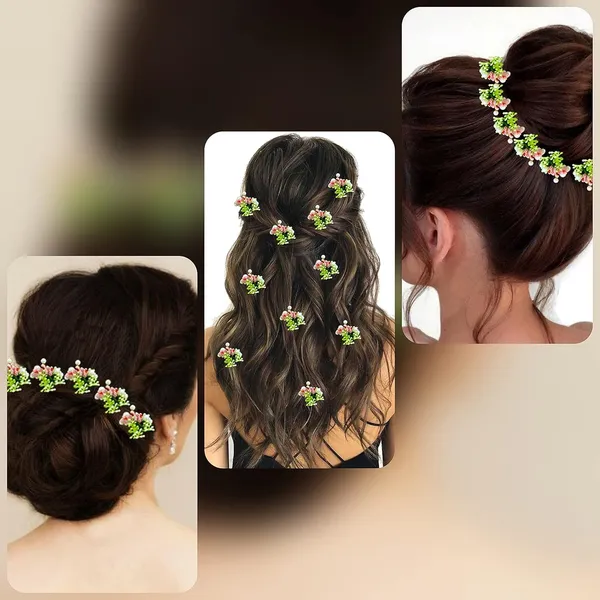 Pack_of_10_Peach_Artificial_Round_Shape_Small_Flower_With_Mogra_Hair_Pin_Accessories_For_Women