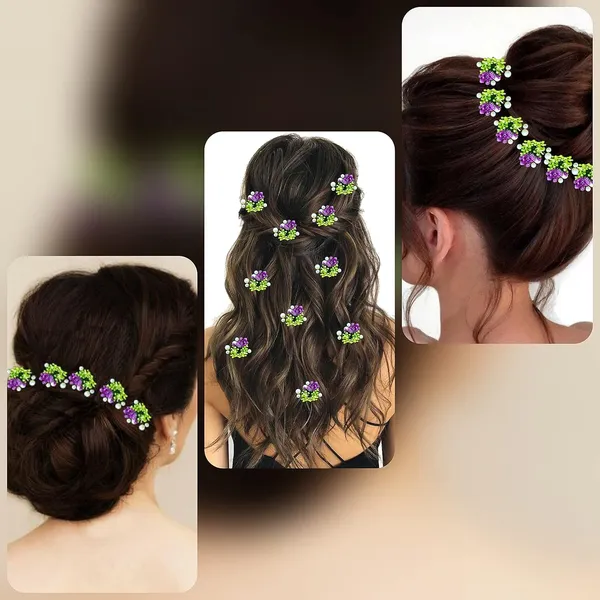 Pack_of_10_Purple_Artificial_Round_Shape_Small_Flower_With_Mogra_Hair_Pin_Accessories_For_Women