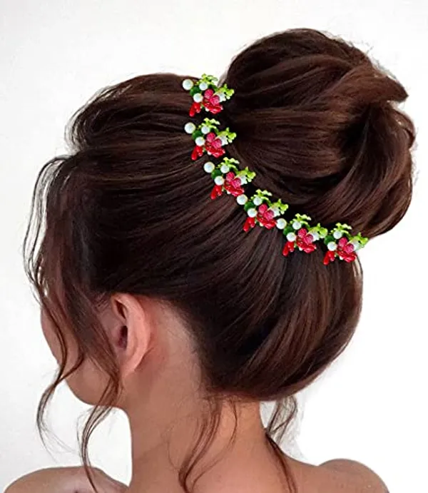 Pack_of_10_Red_Artificial_Round_Shape_Small_Flower_With_Mogra_Hair_Pin_Accessories_For_Women