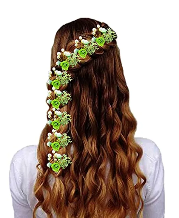 Pack_of_8_Light_Green_Artificial_Rose_Flower_With_Mogra_Hair_Pin_Accessories_For_Women