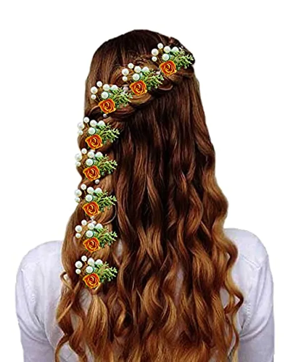 Pack_of_8_Orange_Artificial_Rose_Flower_With_Mogra_Hair_Pin_Accessories_For_Women