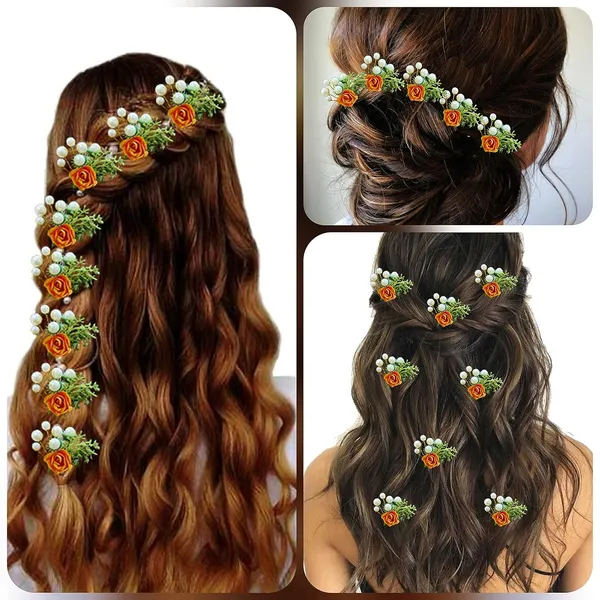 Pack_of_8_Orange_Artificial_Rose_Flower_With_Mogra_Hair_Pin_Accessories_For_Women