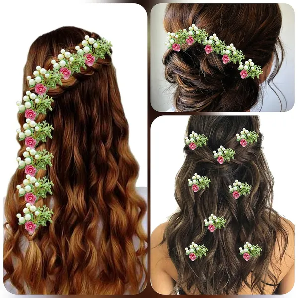 Pack_of_8_Peach_Artificial_Rose_Flower_With_Mogra_Hair_Pin_Accessories_For_Women