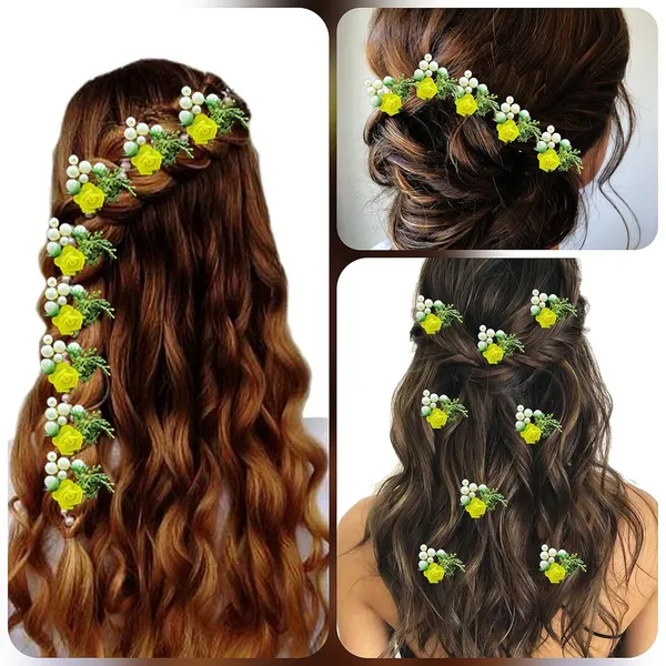 Pack_of_8_Yellow_Artificial_Rose_Flower_With_Mogra_Hair_Pin_Accessories_For_Women