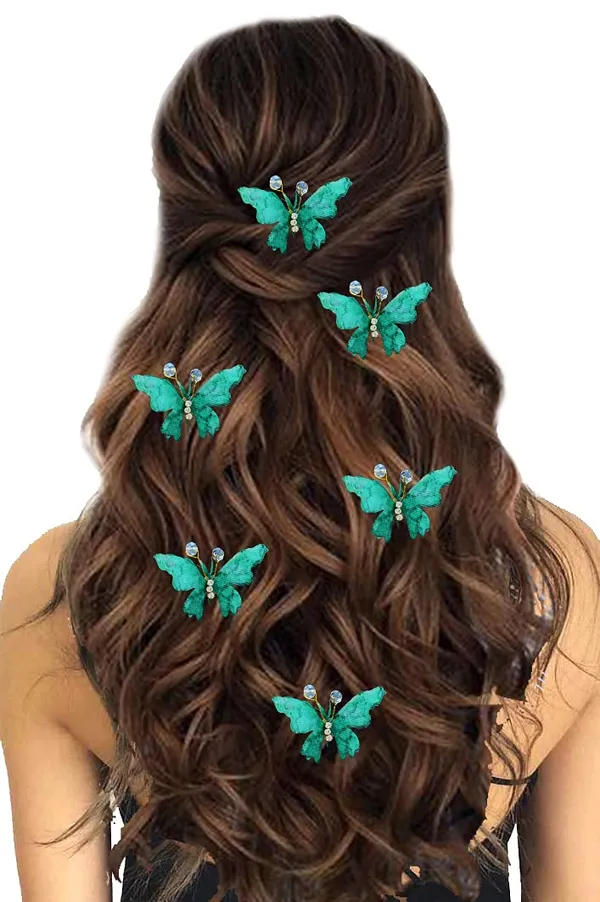 Pack_of_6_Dark_Green_Artificial_Butterfly_Hair_Pin_For__And_Women_Pins