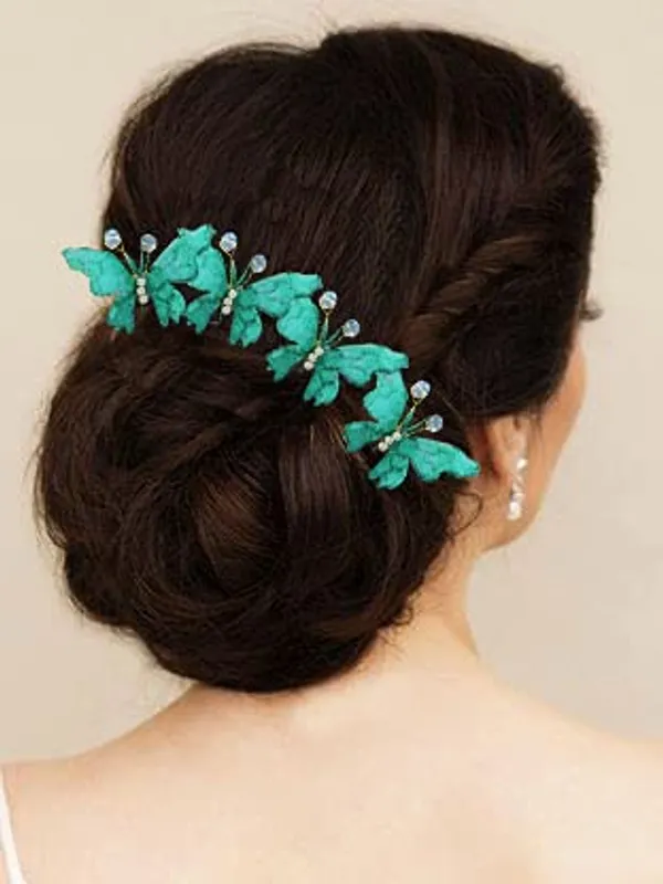 Pack_of_6_Dark_Green_Artificial_Butterfly_Hair_Pin_For__And_Women_Pins