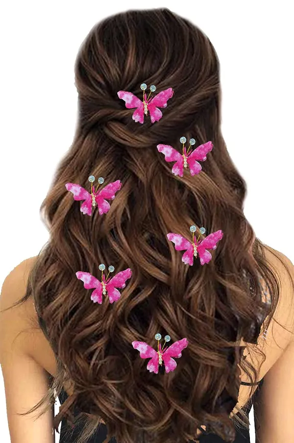 Pack_of_6_Dark_Pink_Artificial_Butterfly_Hair_Pin_For__And_Women_Pins
