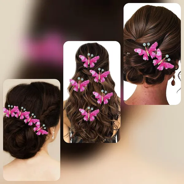 Pack_of_6_Dark_Pink_Artificial_Butterfly_Hair_Pin_For__And_Women_Pins