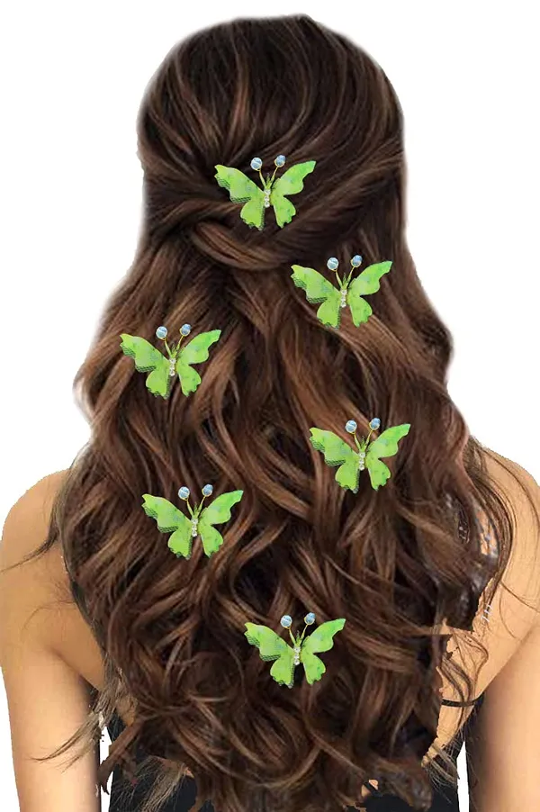 Pack_of_6_Light_Green_Artificial_Butterfly_Hair_Pin_For__And_Women_Pins