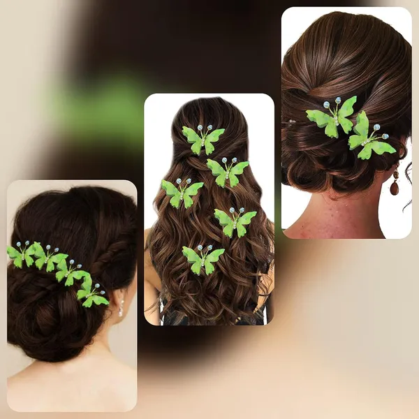 Pack_of_6_Light_Green_Artificial_Butterfly_Hair_Pin_For__And_Women_Pins