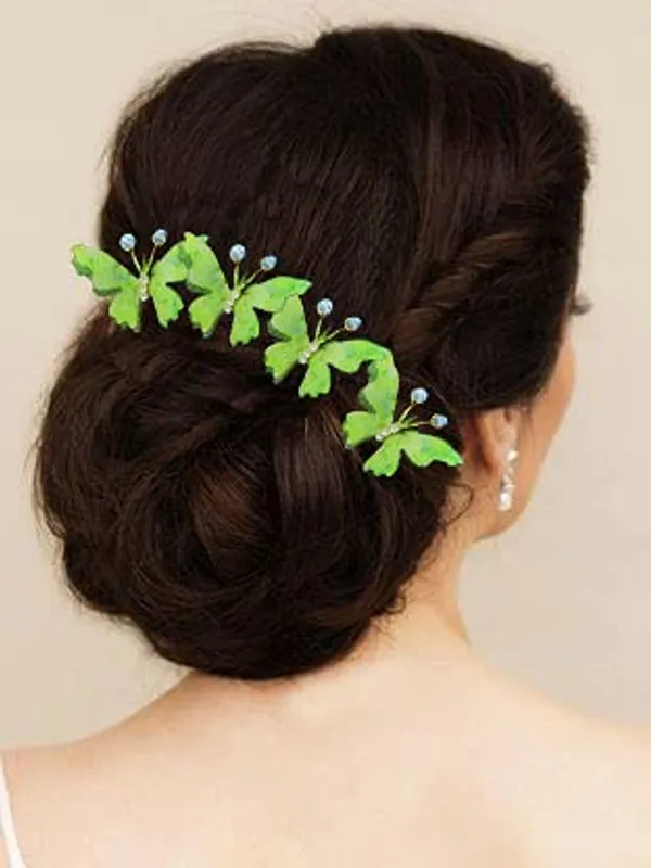 Pack_of_6_Light_Green_Artificial_Butterfly_Hair_Pin_For__And_Women_Pins