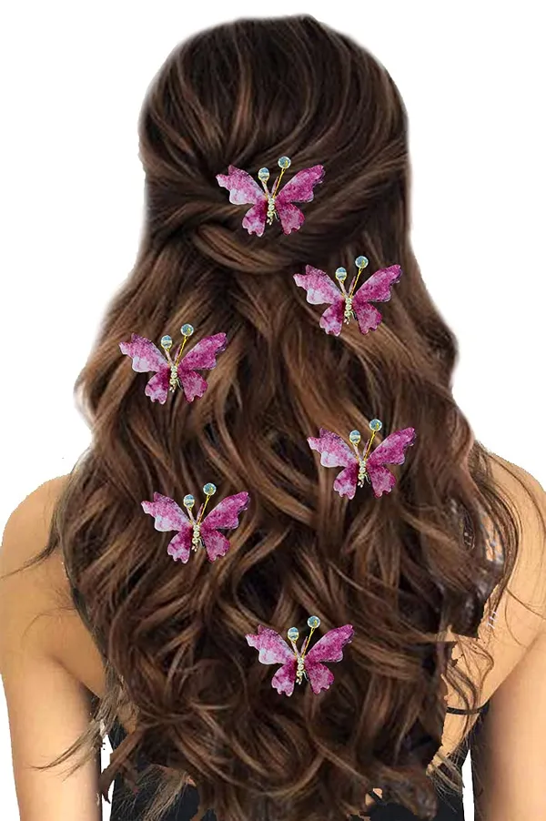 Pack_of_6_Maroon_Artificial_Butterfly_Hair_Pin_For__And_Women_Pins