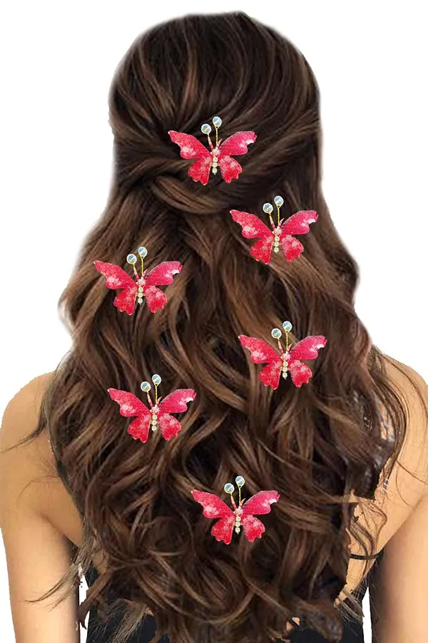 Pack_of_6_Red_Artificial_Butterfly_Hair_Pin_For__And_Women_Pins
