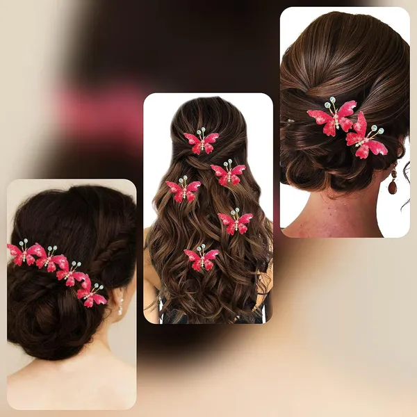 Pack_of_6_Red_Artificial_Butterfly_Hair_Pin_For__And_Women_Pins