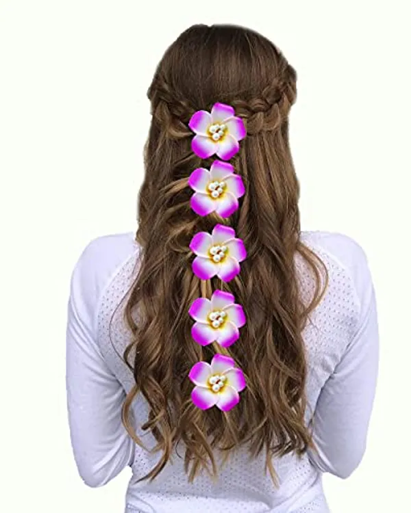Pack_of_5_Dark_Pink_Women_Artificial_Frangipani_Hair_Accessories_And_Juda_Pin__Pins