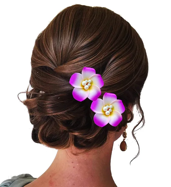 Pack_of_5_Dark_Pink_Women_Artificial_Frangipani_Hair_Accessories_And_Juda_Pin__Pins