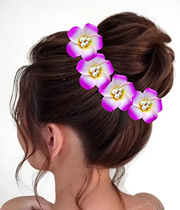 Pack_of_5_Dark_Pink_Women_Artificial_Frangipani_Hair_Accessories_And_Juda_Pin__Pins