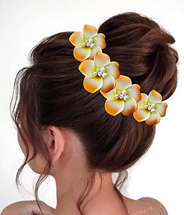Pack_of_5_Orange_Women_Artificial_Frangipani_Hair_Accessories_And_Juda_Pin__Pins