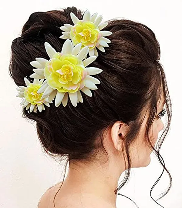Yellow_Artificial_Rose_With_Jasmine_Flower_Hair_Pin_For_Women_&_Girls_(14_X_8_X_4_Cm)