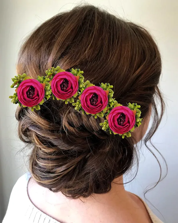 Pack_of_5_Dark_Pink_Artificial_Rose_Flower_Hair_Pin_For_Women__Pins