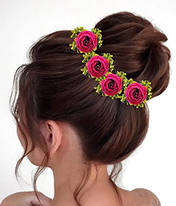 Pack_of_5_Dark_Pink_Artificial_Rose_Flower_Hair_Pin_For_Women__Pins