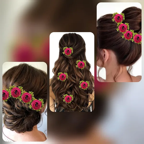 Pack_of_5_Dark_Pink_Artificial_Rose_Flower_Hair_Pin_For_Women__Pins