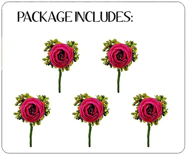 Pack_of_5_Dark_Pink_Artificial_Rose_Flower_Hair_Pin_For_Women__Pins