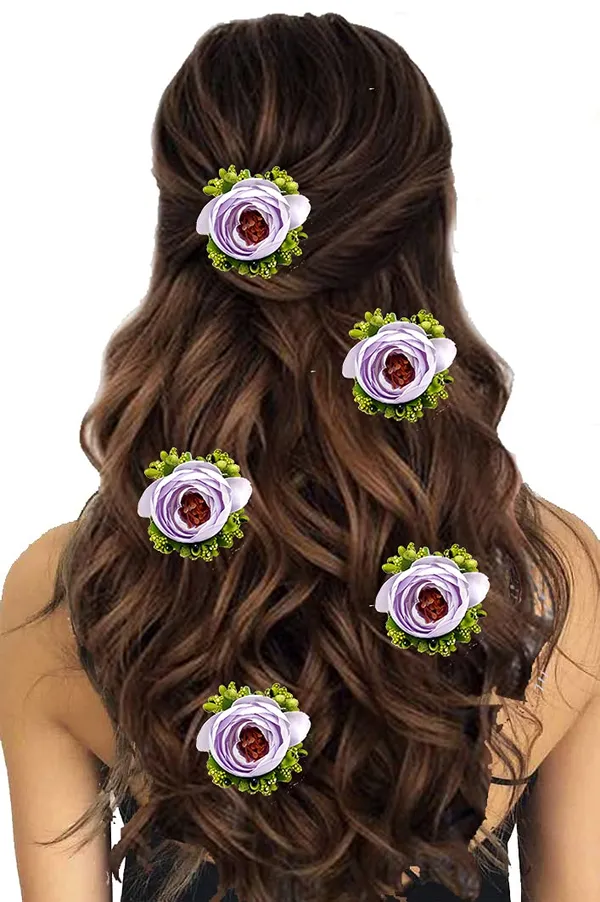 Pack_of_5_Purple_Artificial_Rose_Flower_Hair_Pin_For_Women__Pins