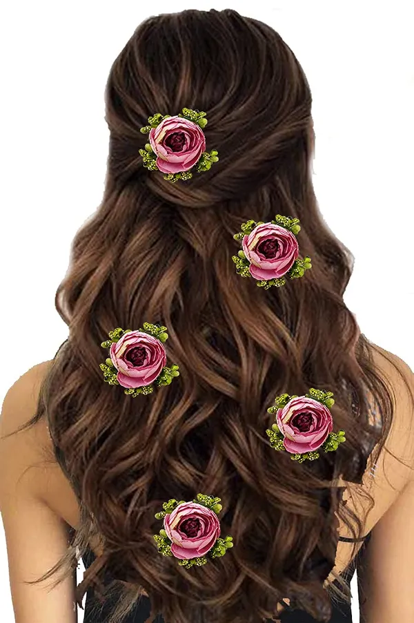 Pack_of_5_Wine_Artificial_Rose_Flower_Hair_Pin_For_Women__Pins