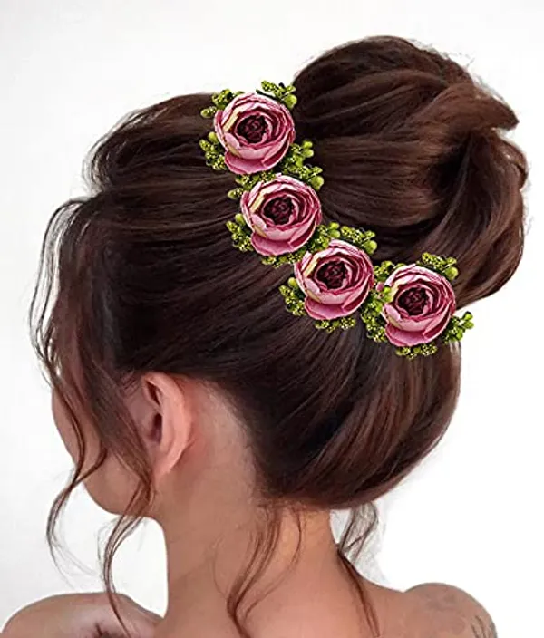 Pack_of_5_Wine_Artificial_Rose_Flower_Hair_Pin_For_Women__Pins