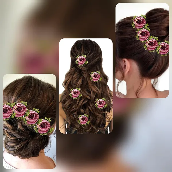 Pack_of_5_Wine_Artificial_Rose_Flower_Hair_Pin_For_Women__Pins