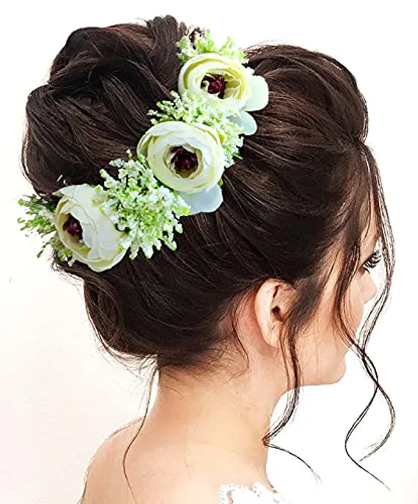 Cream_Artificial_Rose_With_Lavender_Flower_Hair_Vein_For_Women_(14_X_8_X_1_Cm)