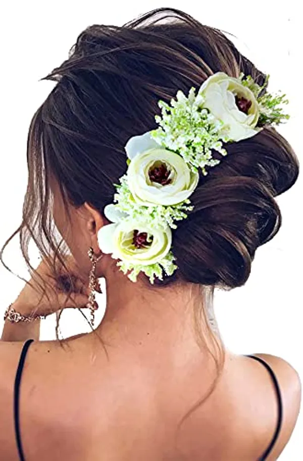 Cream_Artificial_Rose_With_Lavender_Flower_Hair_Vein_For_Women_(14_X_8_X_1_Cm)