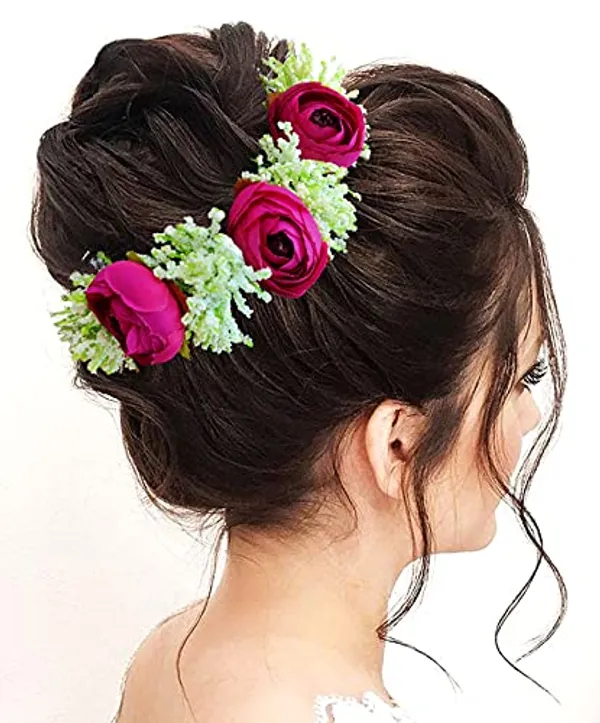 Dark_Pink_Attractive_Artificial_Rose_With_Lavender_Flower_Bridal_Wedding_Hair_Accessories_For_Women_&_Girls_(14_X_8_X_1_Cm)