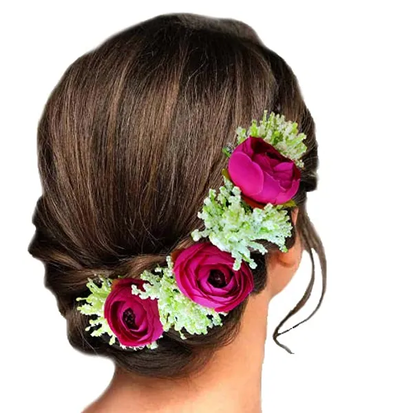 Dark_Pink_Attractive_Artificial_Rose_With_Lavender_Flower_Bridal_Wedding_Hair_Accessories_For_Women_&_Girls_(14_X_8_X_1_Cm)