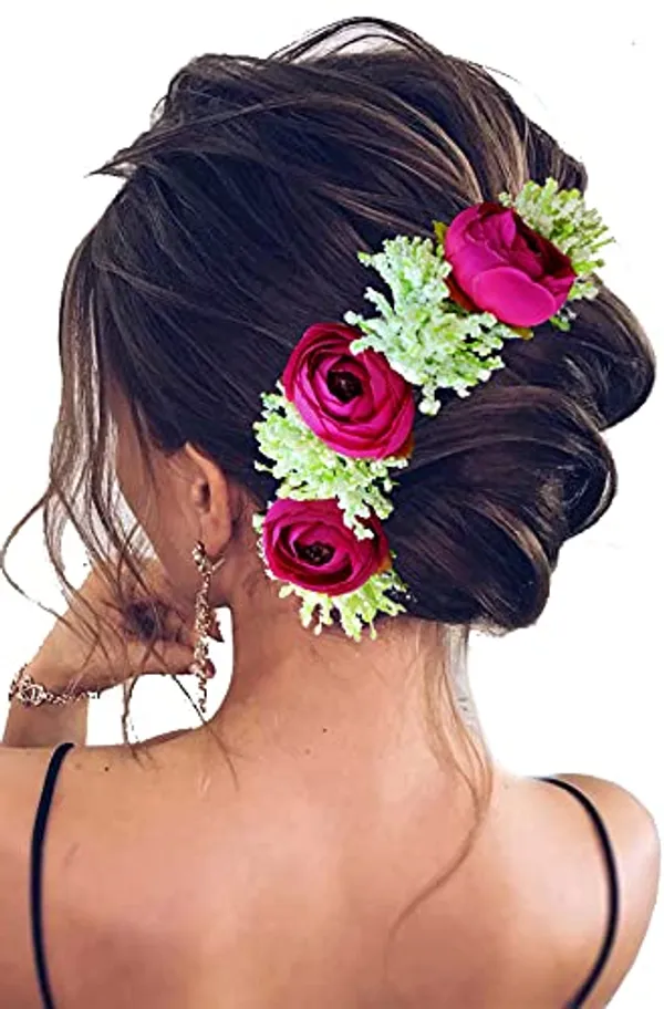 Dark_Pink_Attractive_Artificial_Rose_With_Lavender_Flower_Bridal_Wedding_Hair_Accessories_For_Women_&_Girls_(14_X_8_X_1_Cm)