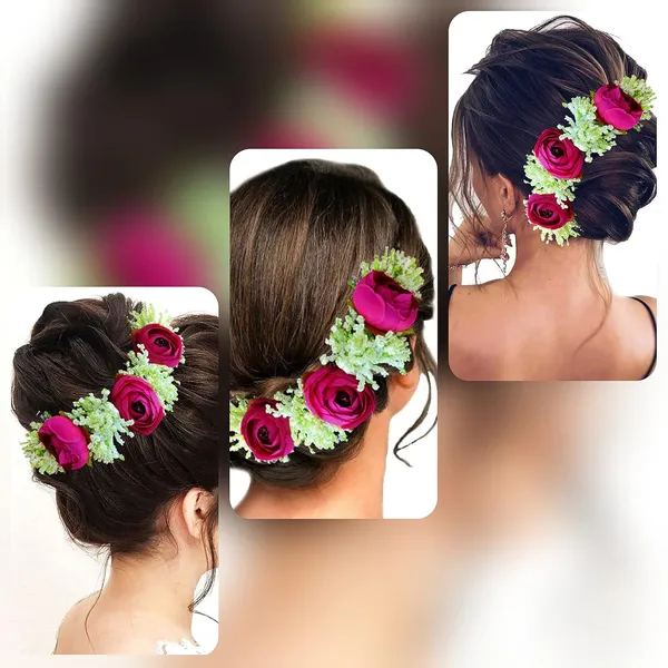 Dark_Pink_Attractive_Artificial_Rose_With_Lavender_Flower_Bridal_Wedding_Hair_Accessories_For_Women_&_Girls_(14_X_8_X_1_Cm)