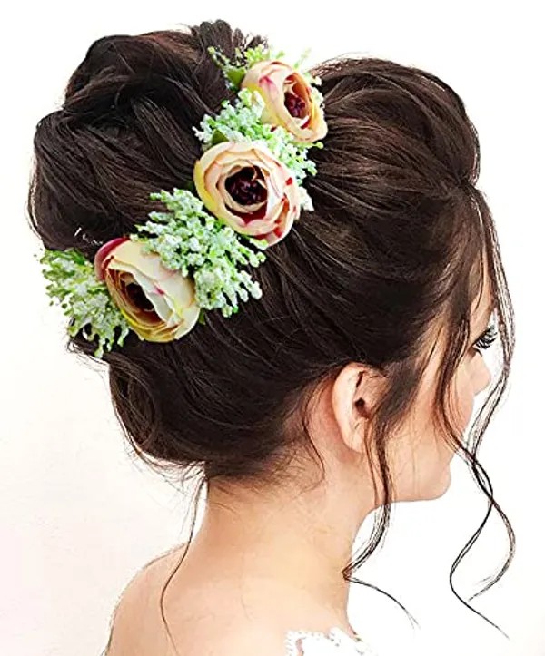 Peach_Artificial_Rose_With_Lavender_Flower_Hair_Vein_For_Women_(14_X_8_X_1_Cm)