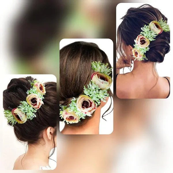 Peach_Artificial_Rose_With_Lavender_Flower_Hair_Vein_For_Women_(14_X_8_X_1_Cm)