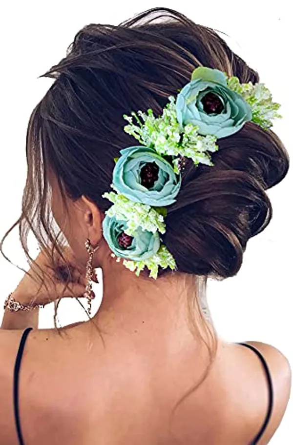 Rama_Green_Artificial_Rose_With_Lavender_Flower_Hair_Vein_For_Women_(14_X_8_X_1_Cm)