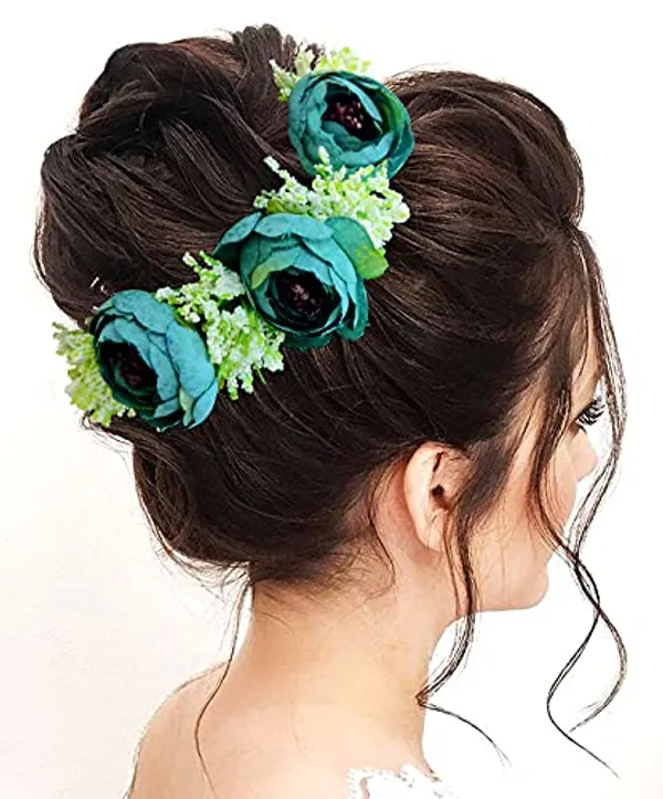 Torquoise_Attractive_Artificial_Rose_With_Lavender_Flower_Bridal_Wedding_Hair_Accessories_For_Women_&_Girls_(14_X_8_X_1_Cm)