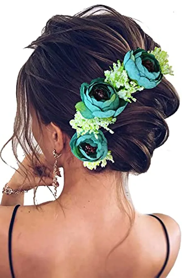 Torquoise_Attractive_Artificial_Rose_With_Lavender_Flower_Bridal_Wedding_Hair_Accessories_For_Women_&_Girls_(14_X_8_X_1_Cm)