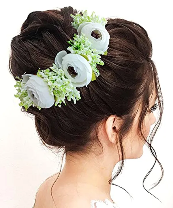 White_Artificial_Rose_With_Lavender_Flower_Hair_Vein_For_Women_(14_X_8_X_1_Cm)