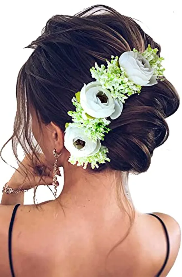 White_Artificial_Rose_With_Lavender_Flower_Hair_Vein_For_Women_(14_X_8_X_1_Cm)
