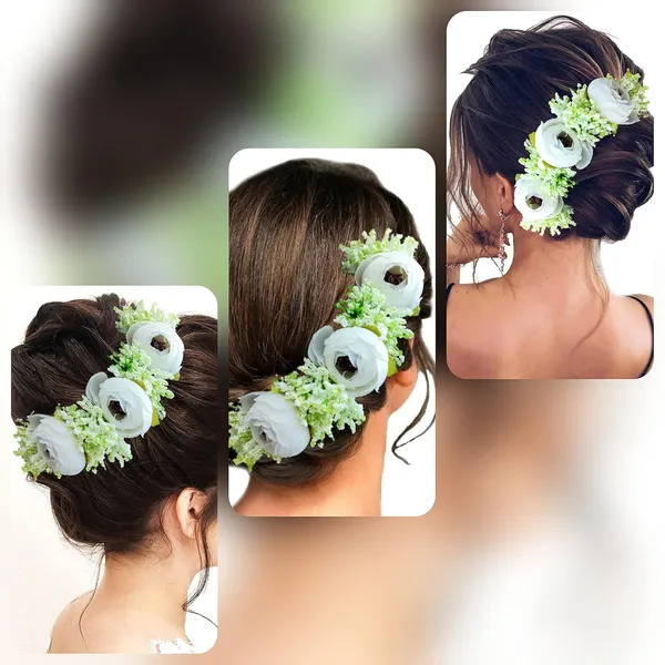White_Artificial_Rose_With_Lavender_Flower_Hair_Vein_For_Women_(14_X_8_X_1_Cm)