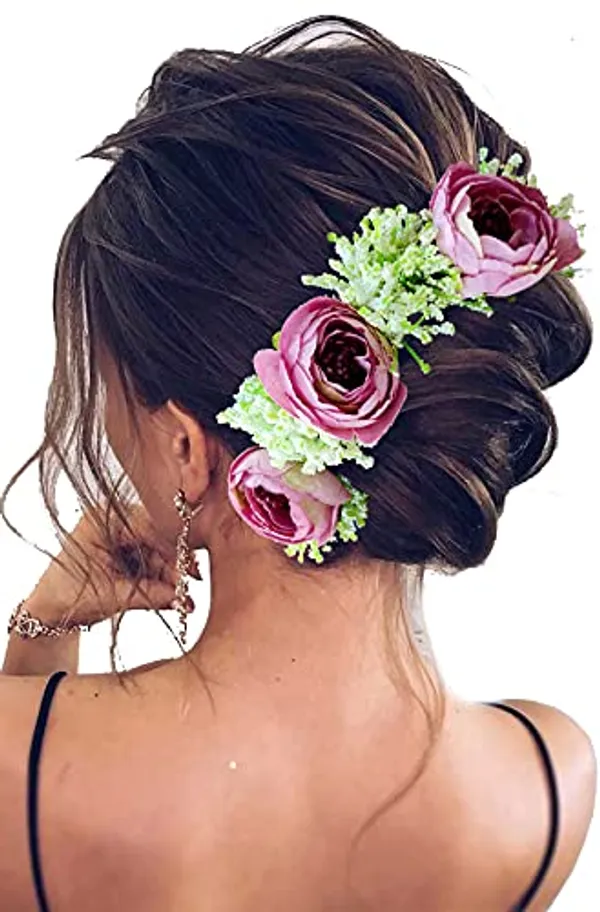 Wine_Artificial_Rose_With_Lavender_Flower_Hair_Vein_For_Women_(14_X_8_X_1_Cm)
