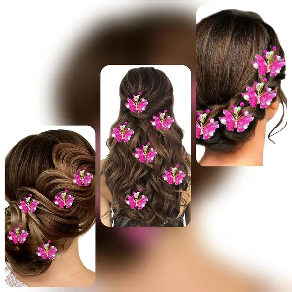 Pack_of_5_Dark_Pink_Butterfly_With_Shiny_Pearl_Hair_Pin_Accessories_For_Women