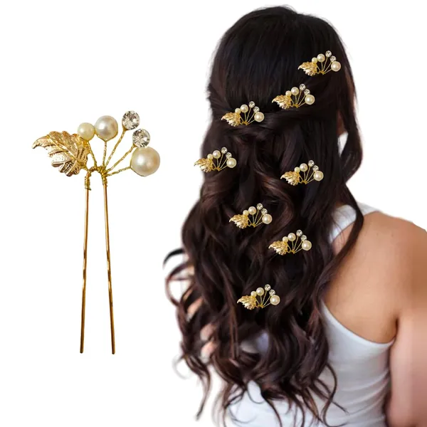 Golden_Metal_Stone_With_Leaf_Juda_Bun_Pin_Accessories_For_Women_&_Girls_(Set_Of_8)_(14_X_8_X_1_Cm)