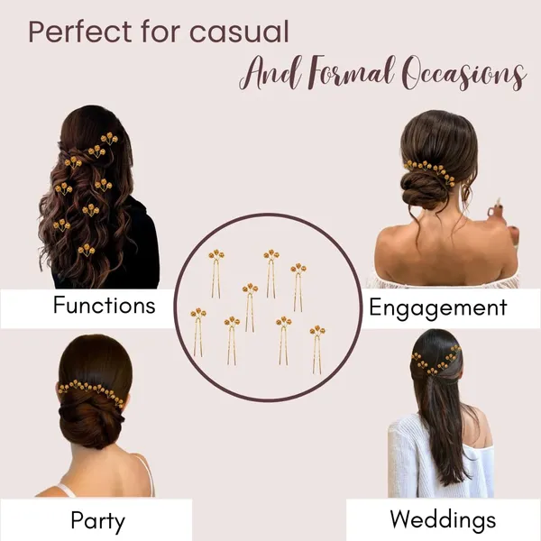 Golden_Artificial_Floral_Metal_Adorned_With_Three_Stunning_Stones_Design_Hairpin_Accessories_For_Women_&_Girls_(Set_Of_8)_(14_X_8_X_1_Cm)