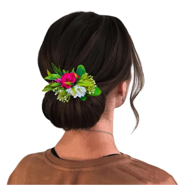 Dark_Pink_&_White_Artificial_Metal_Floral_Adorned_With_Intricate_Flowers_And_Leaves_Design_Hairpin_Accessories_For_Women_&_Girls_(14_X_8_X_1_Cm)